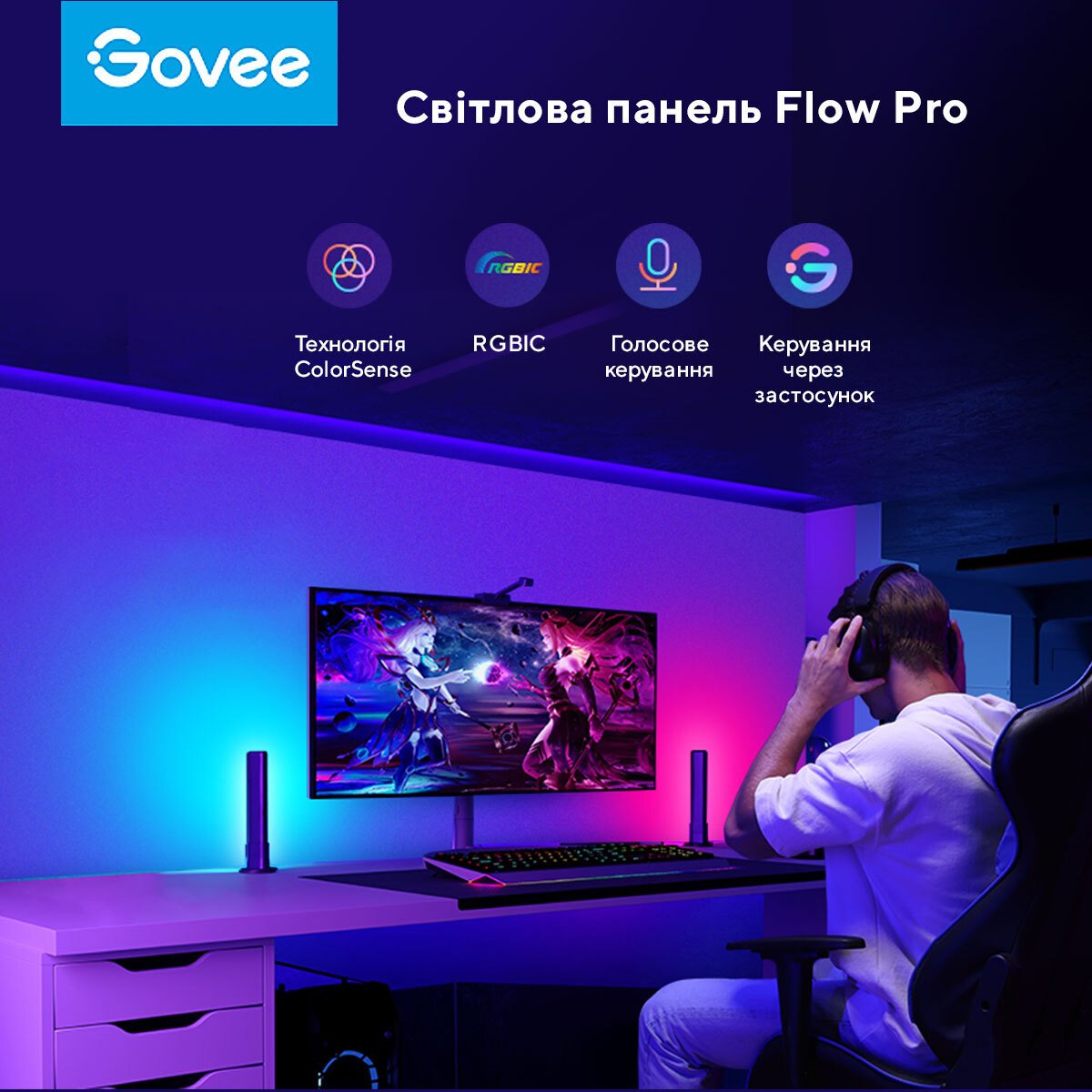 Набор адаптивной подсветки Govee H6054 DreamView P1 Light Bars RGB Черный (H60543D1) фото 10