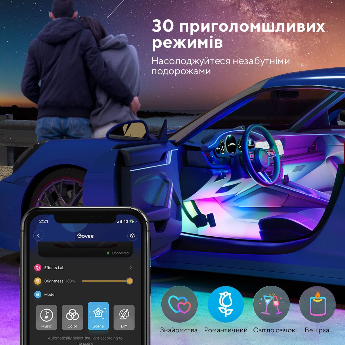 Набір розумного підсвічування для автомобіля Govee H7090 RGBIC Interior Car Lights Чорний (H70900A1)фото8