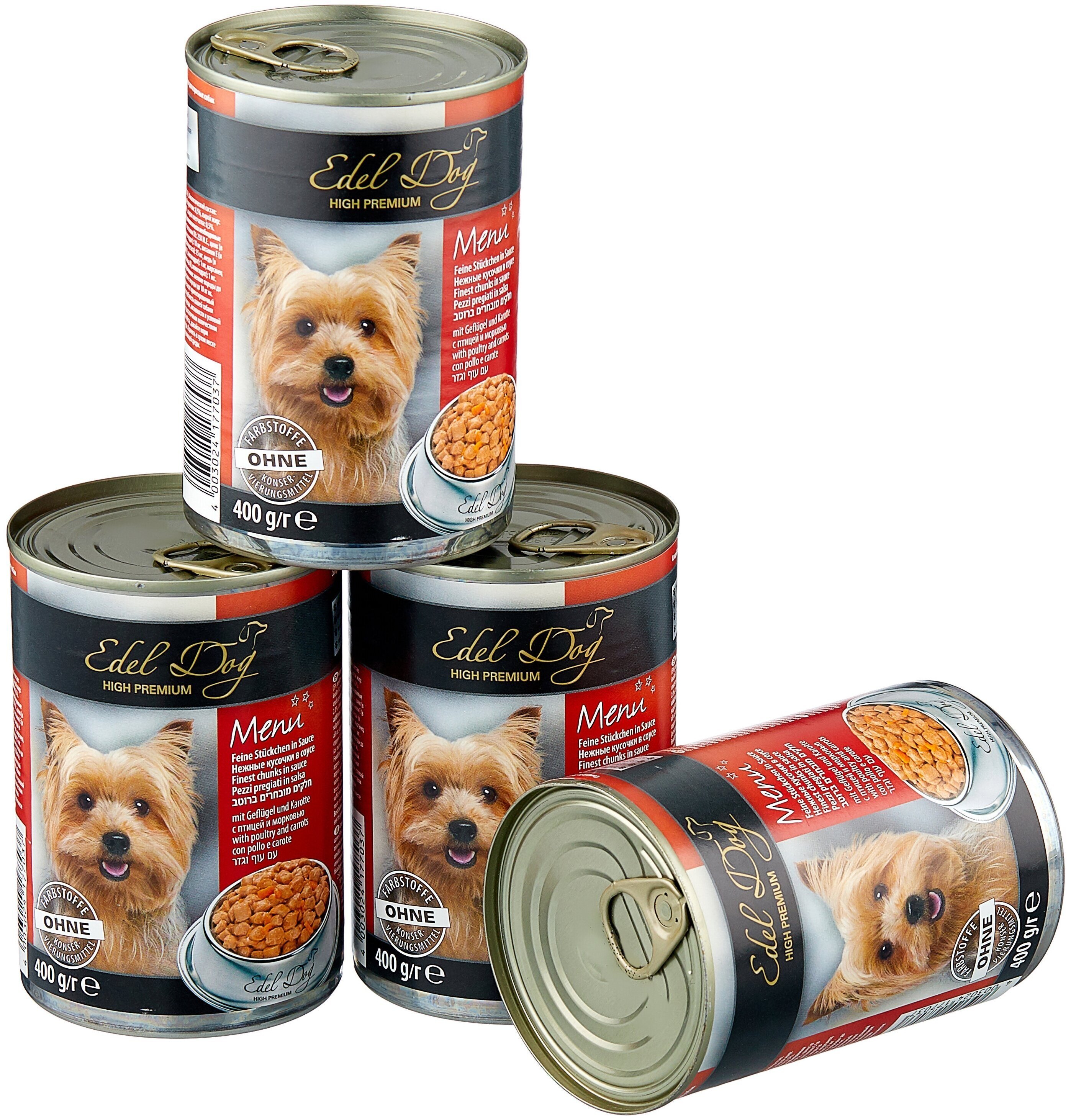 Влажный корм для взрослых собак Edel Dog с тремя видами мяса 400 гр фото 3