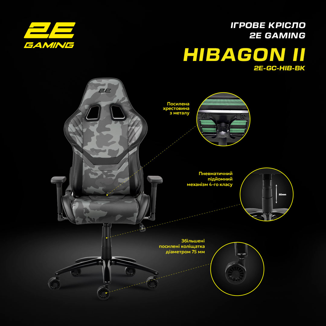 Крісло ігрове 2E Gaming HIBAGON II Black/Camoфото19