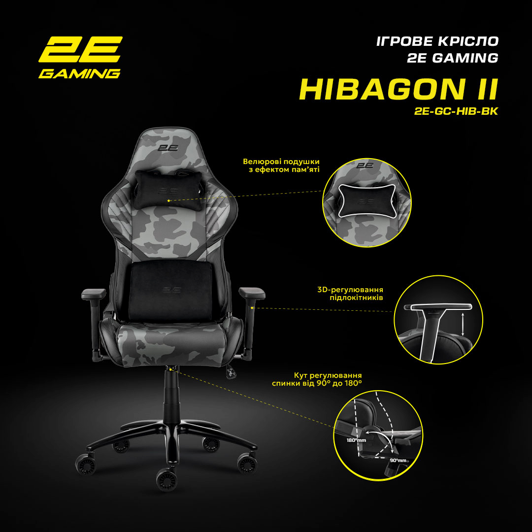 Крісло ігрове 2E Gaming HIBAGON II Black/Camoфото18