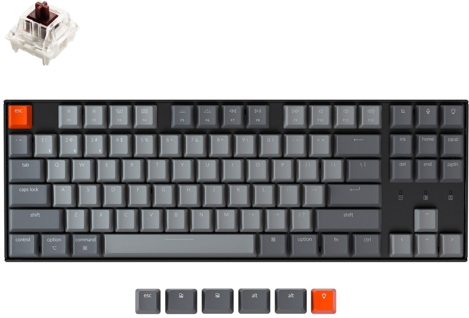 Клавіатура Keychron K8 87Key, Gateron G Pro Brown, Hot-Swap, BT/USB-A, EN/UKR, White Led, black (K8G3_Keychron)фото2