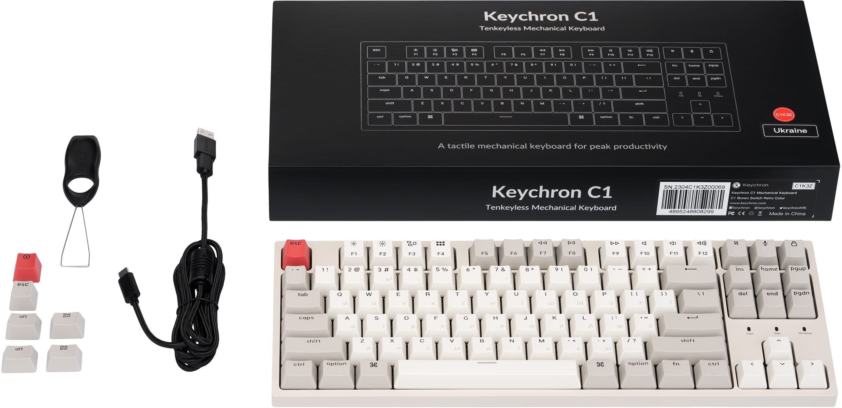 Клавиатура Keychron C1 87Key, Gateron G pro Blue, USB-A, EN/UKR, No Led, Grey (C1K2_Keychron) фото 13