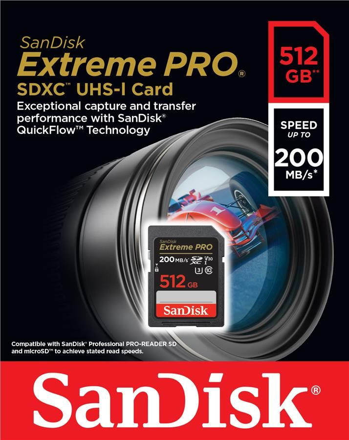 Карта пам'яті SanDisk SD 512GB C10 UHS-I U3 R200/W140MB/s Extreme Pro V30 (SDSDXXD-512G-GN4IN)фото