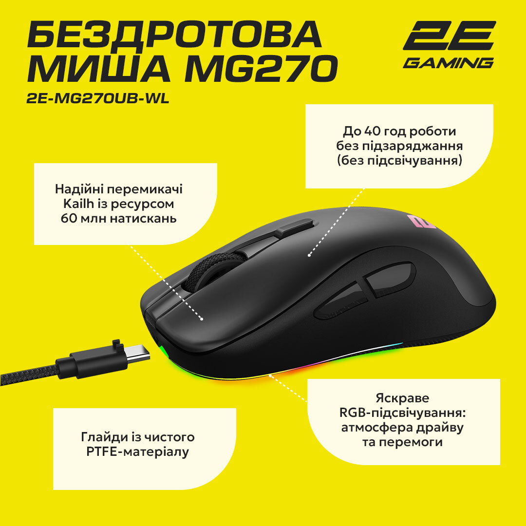 Игровая мышь 2E Gaming MG270 WL Black (2E-MG270UB-WL) фото 8