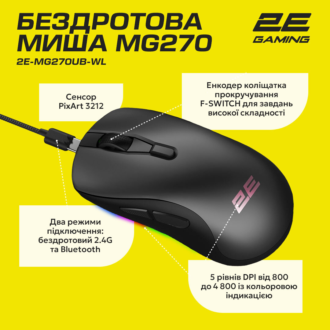 Игровая мышь 2E Gaming MG270 WL Black (2E-MG270UB-WL) фото 9