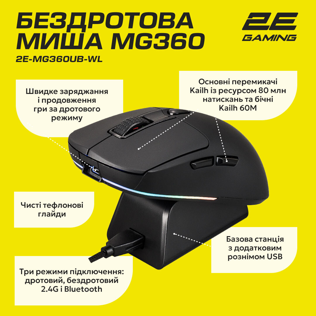 Игровая мышь 2E Gaming MG360 WL Black (2E-MG360UB-WL) фото