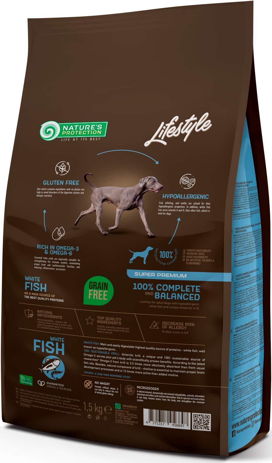 Беззерновой корм для собак Nature's Protection Lifestyle Grain с белой рыбой 1.5 кг фото 2