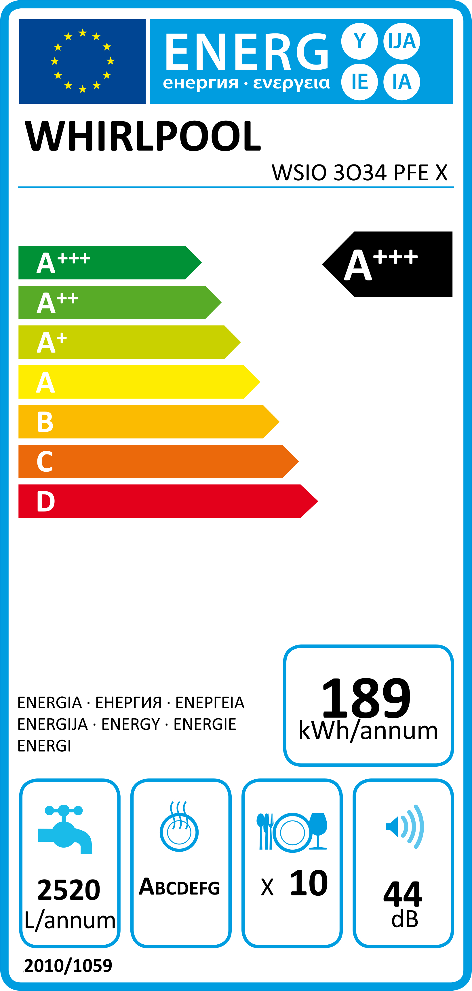 Встраиваемая посудомоечная машина Whirlpool WSIO3O34PFEX White фото 