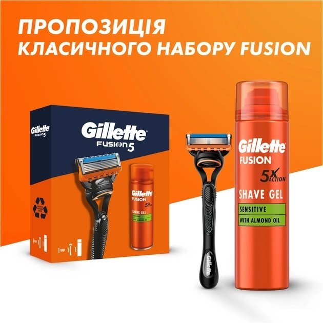 Подарочный набор Бритва Gillette Fusion с 1 сменным картриджем + Гель для бритья 200мл фото 12