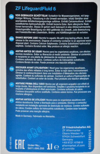Олива трансмісійна ZF LIFEGUARDFLUID 6 - 1л (41071033776) (S671.090.255)фото2
