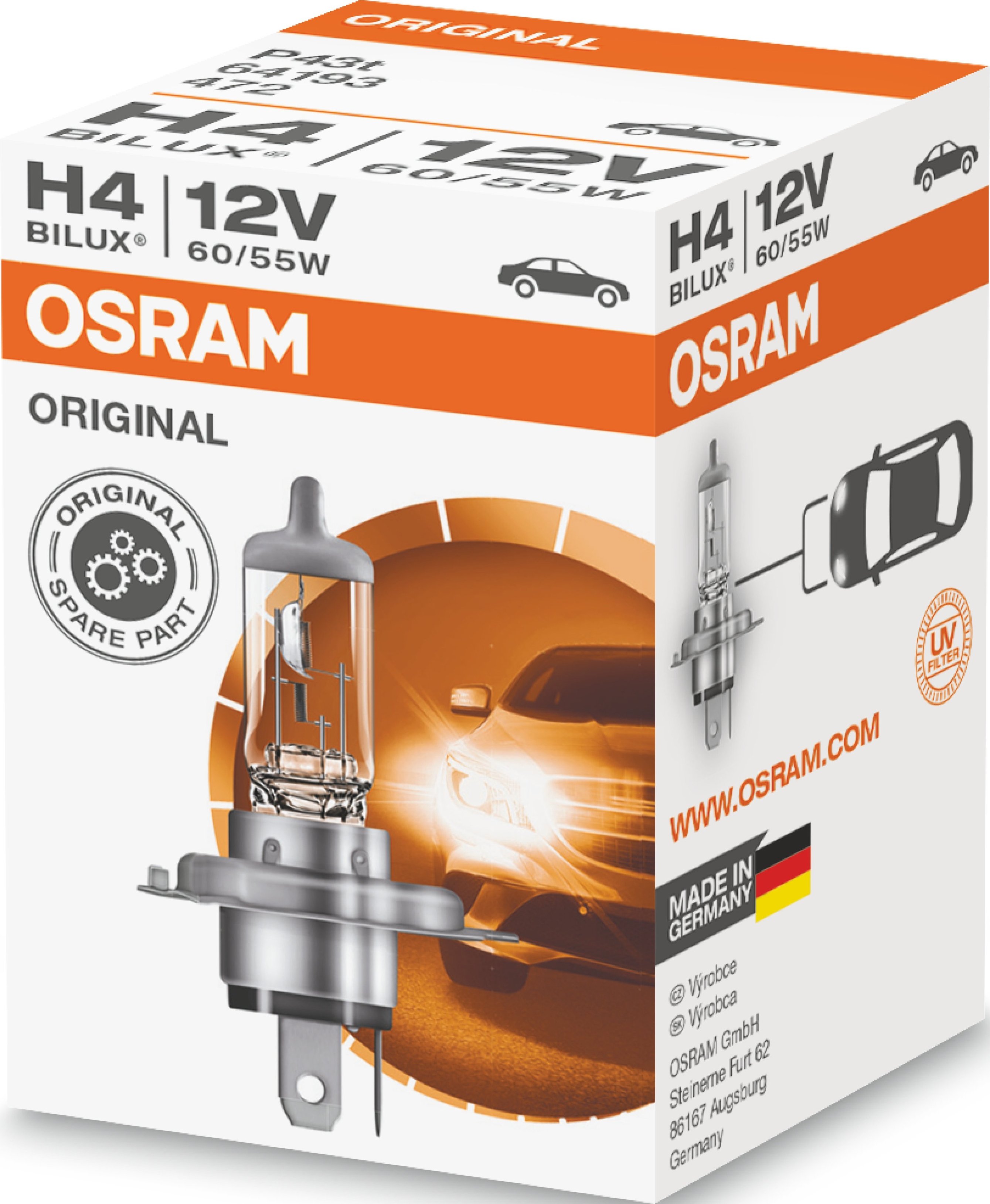 Лампа Osram галогеновая 24V H4 75/70W P43T Original Line (OS_64196) фото 2