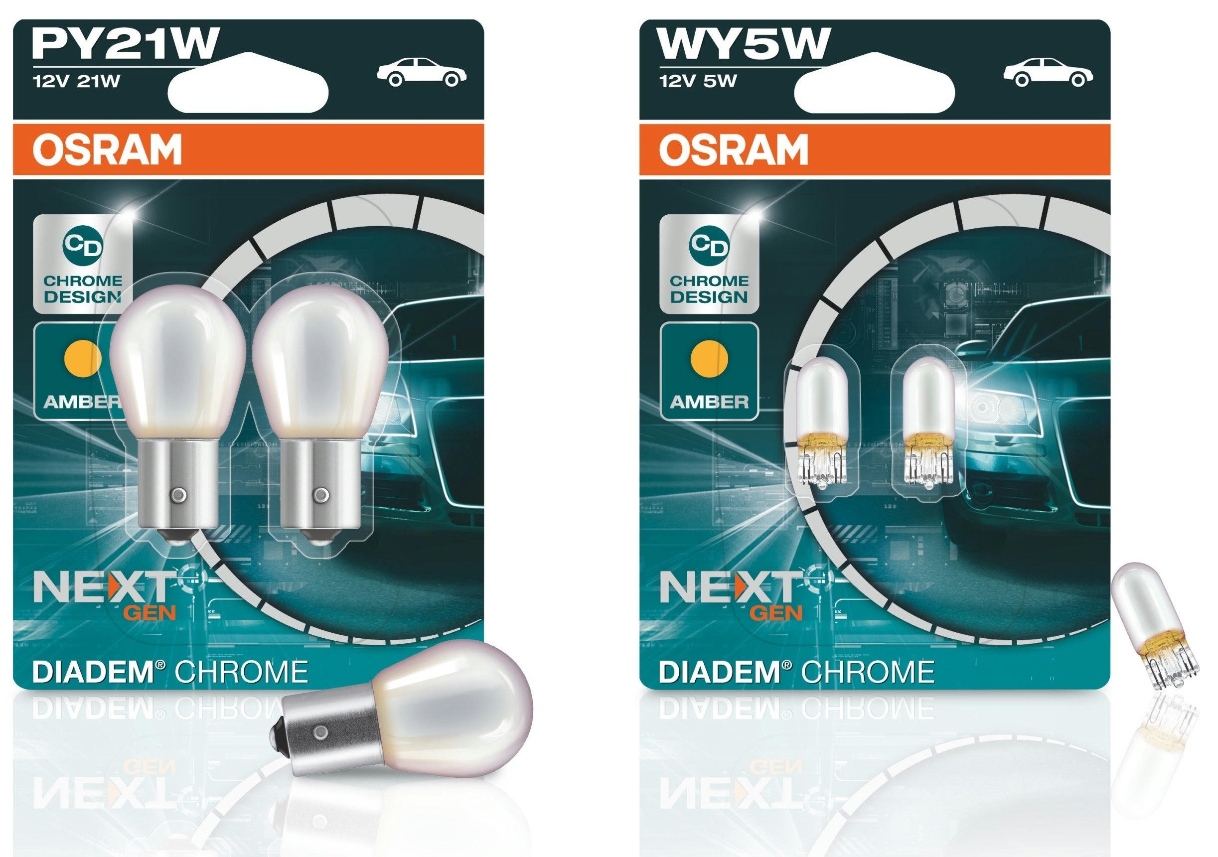 Лампа Osram розжарювання 12V Wy5W 5W W2,1x9,5d Diadem Chrome (2шт) (OS_2827_DC-02B)фото2