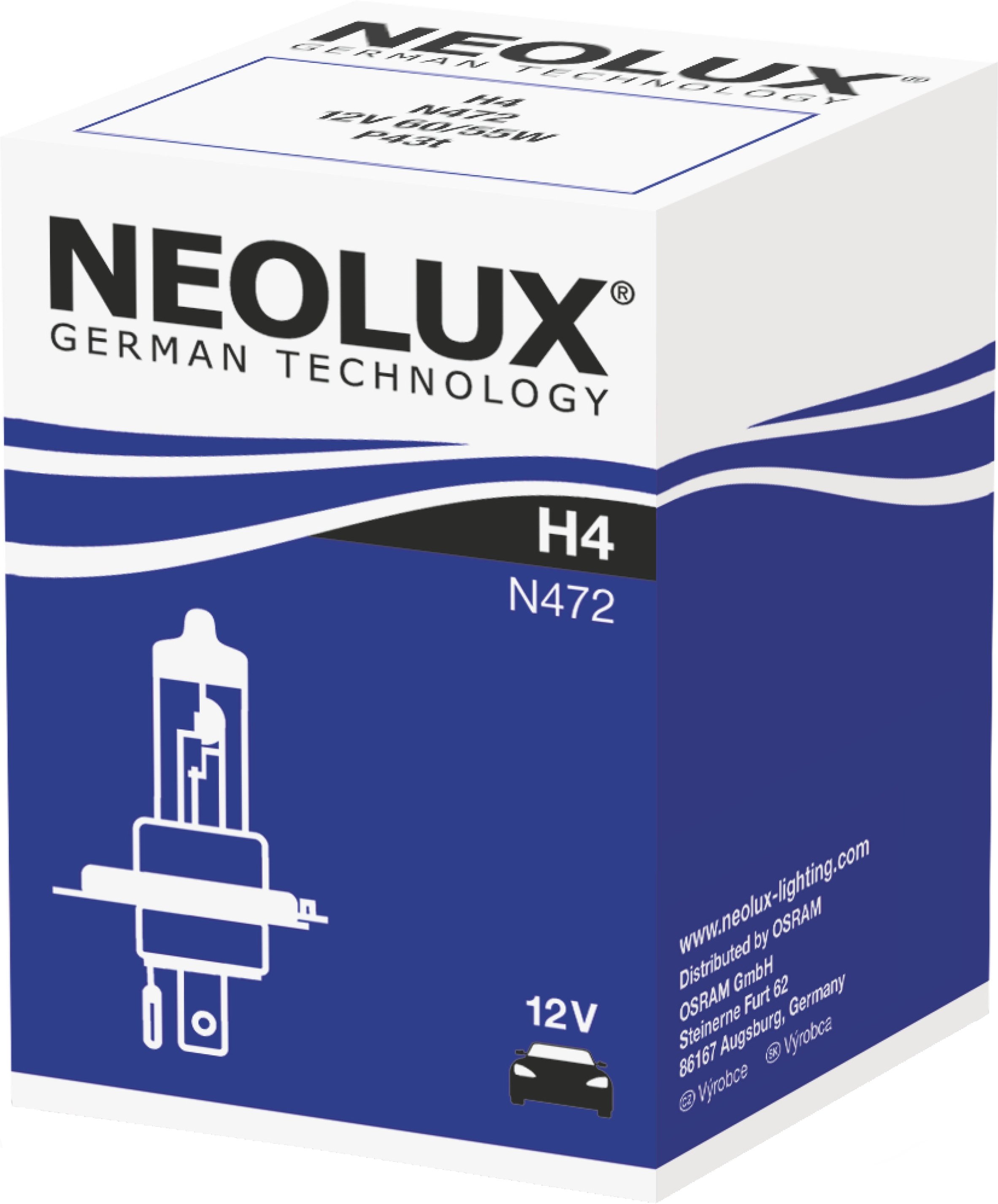 Лампа Neolux галогеновая 12V H4 60/55W P43T Standard (NE_N472_01B) фото 2