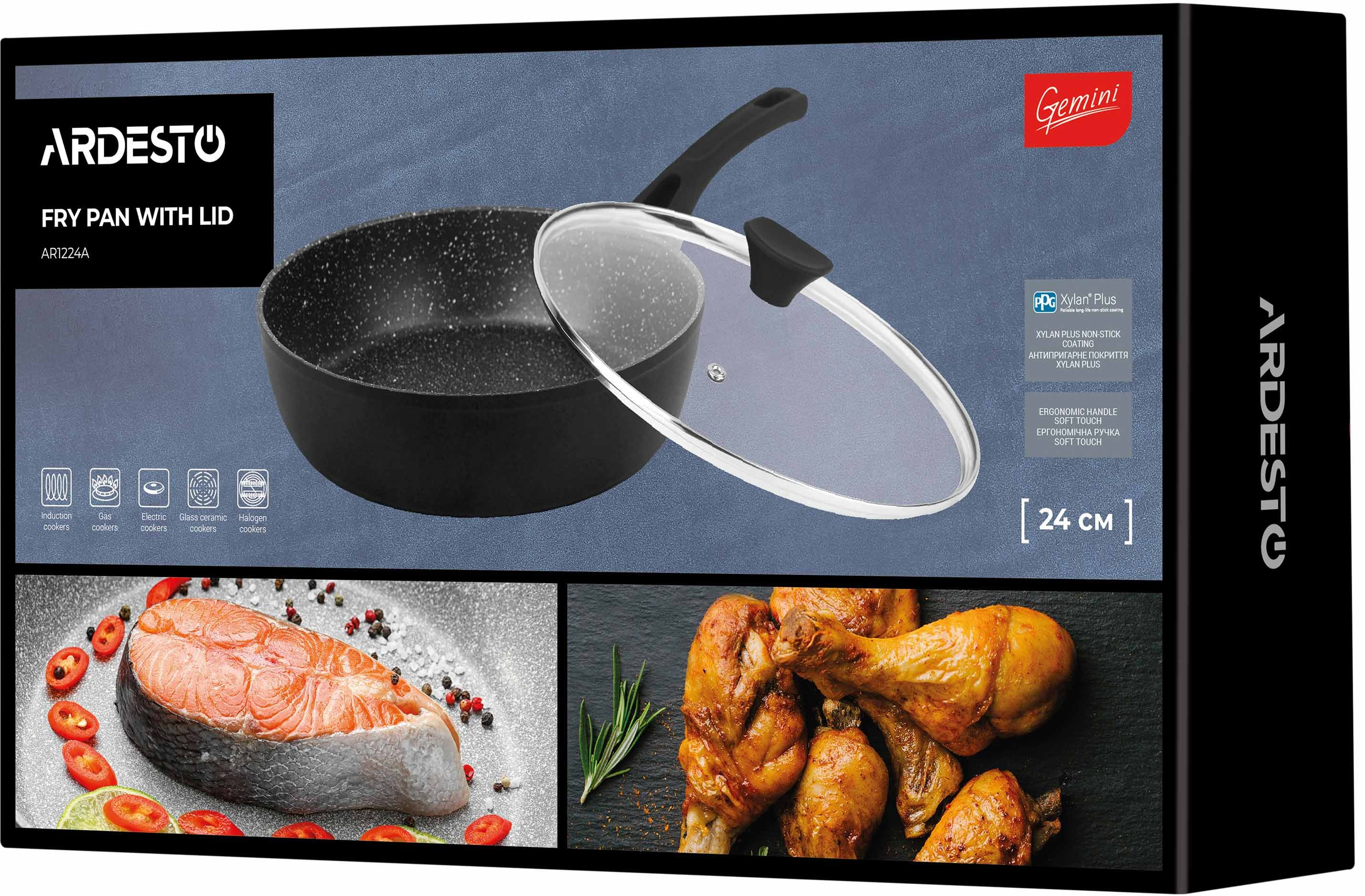 Сковорода глибока ARDESTO Gemini Livorno з кришкою 24 см, алюміній (AR1224A)фото6
