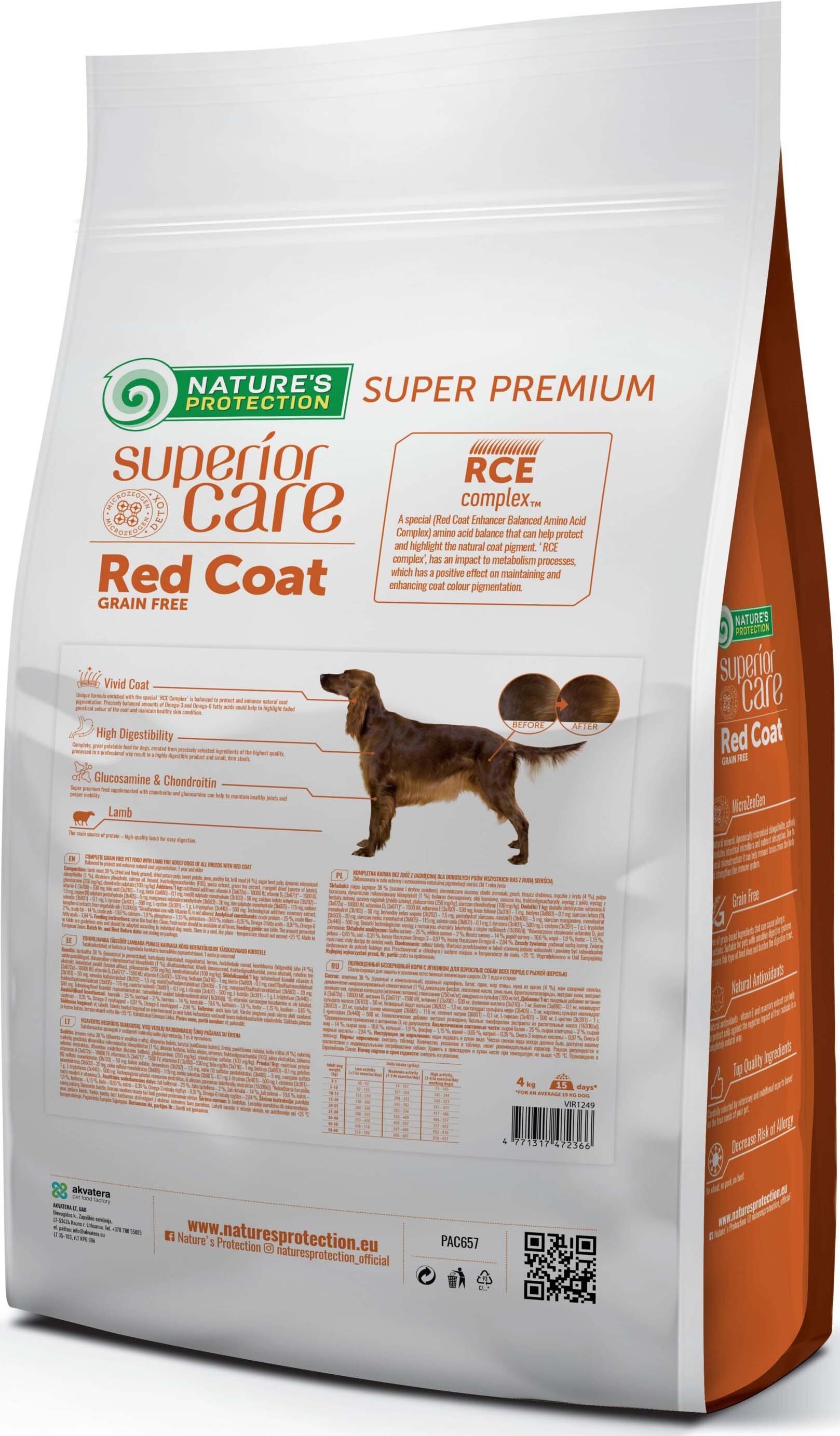 Сухой беззерновой корм для собак с рыжим окрасом шерсти Superior Care Adult All Breeds with Lamb 4 кг фото 2