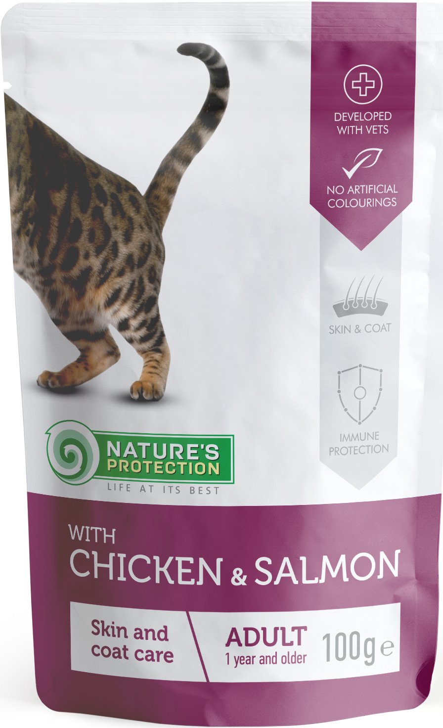 Вологий корм для котів Nature`s Protection Skin & Сoat care with Chicken and Salmon 100 гфото2