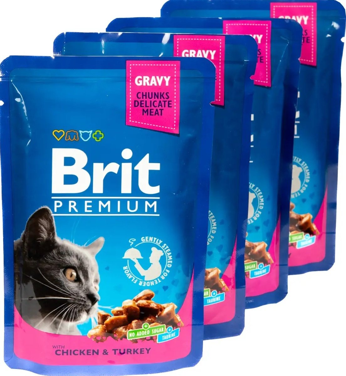 Набор паучей "3+1" для кошек Brit Premium Cat pouch Chicken & Turkey с курицей и индейкой, 4х100г фото 3
