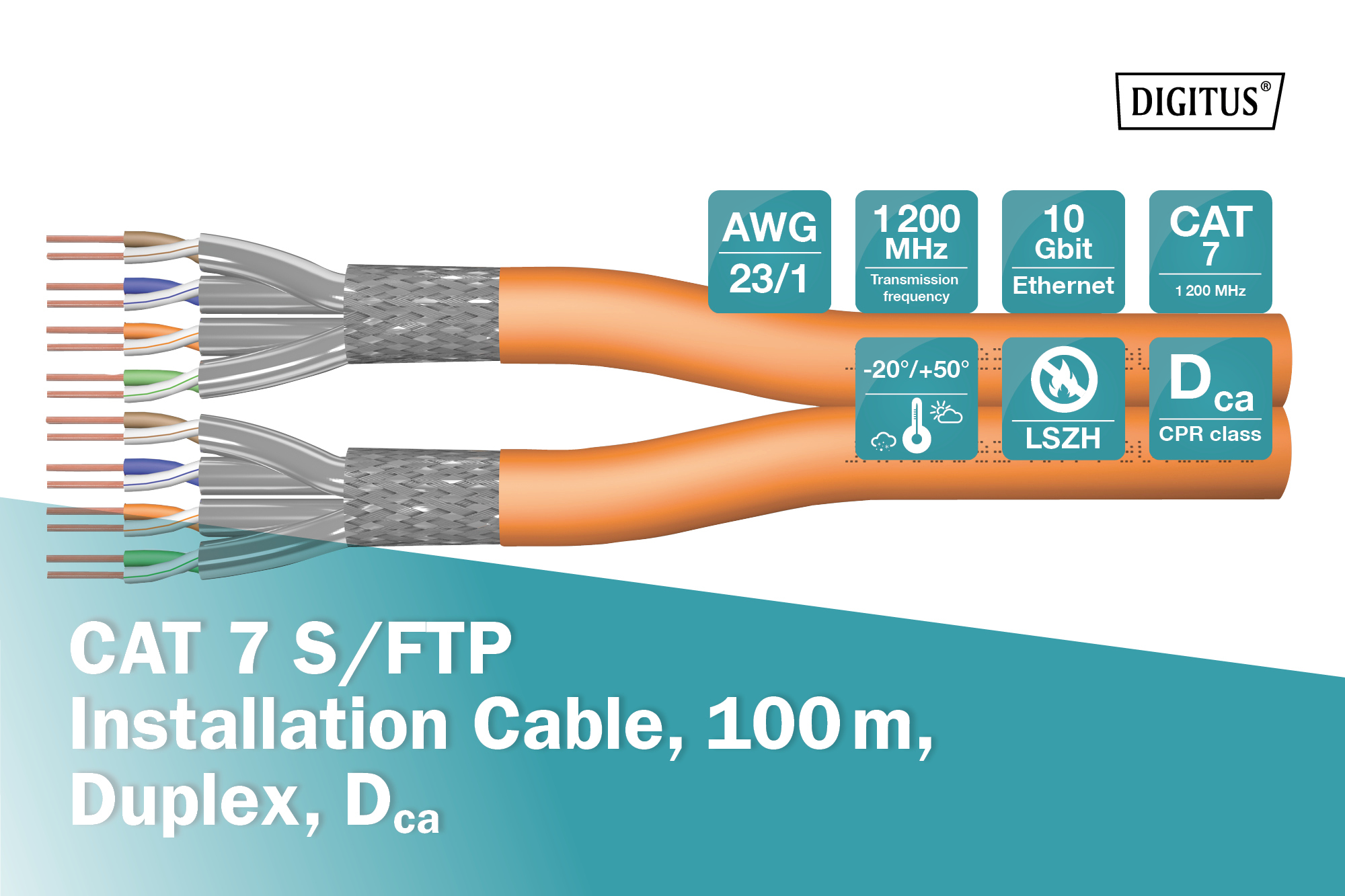 Кабель DIGITUS CAT 7 S-FTP, 1000м, AWG 23/1, LSZH, оранжевый (DK-1744-VH-10) фото 3