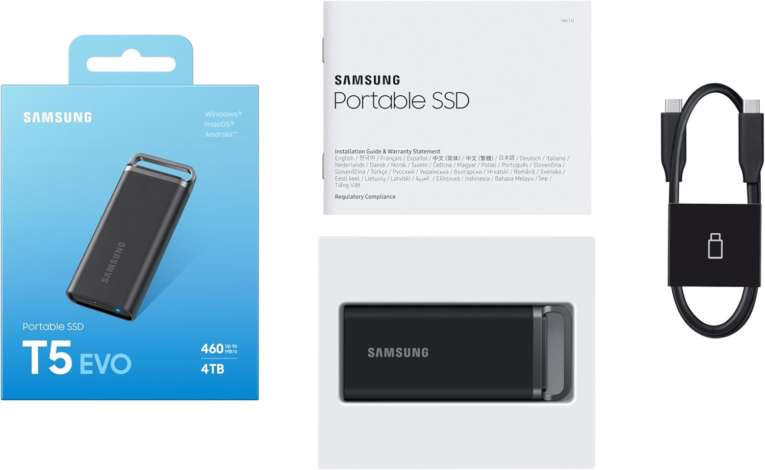 Портативний SSD Samsung 4TB T5 EVO USB-C 3.0 Shield T5 Black (MU-PH4T0S/EU)фото