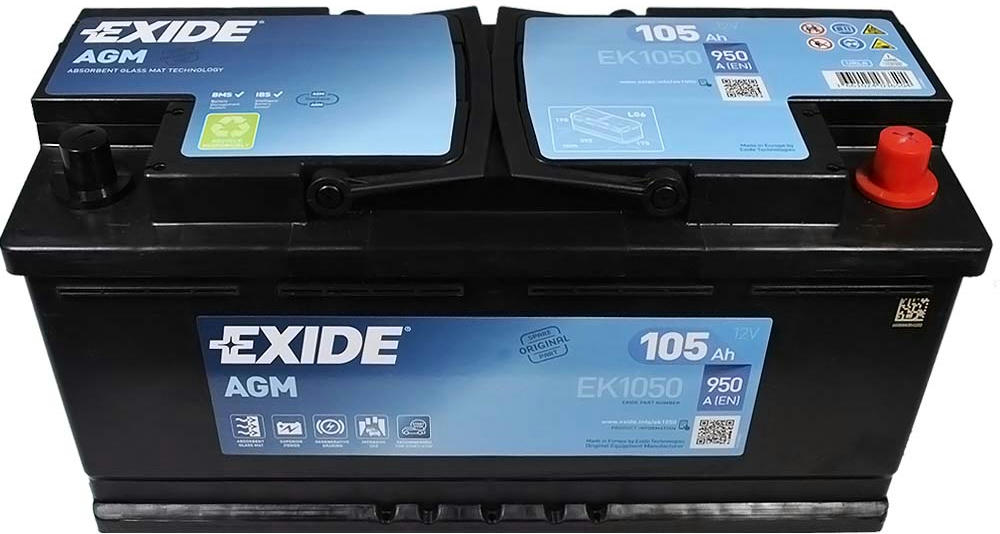 Автомобильный аккумулятор Exide 105Ah-12v AGM, R+, EN950 (52371131555) (EK1050) фото 2