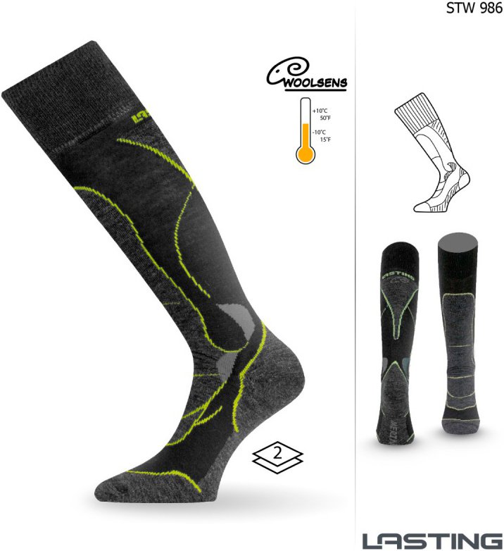 Термошкарпетки лижні Lasting STW 986 XL чорний/зеленийфото2