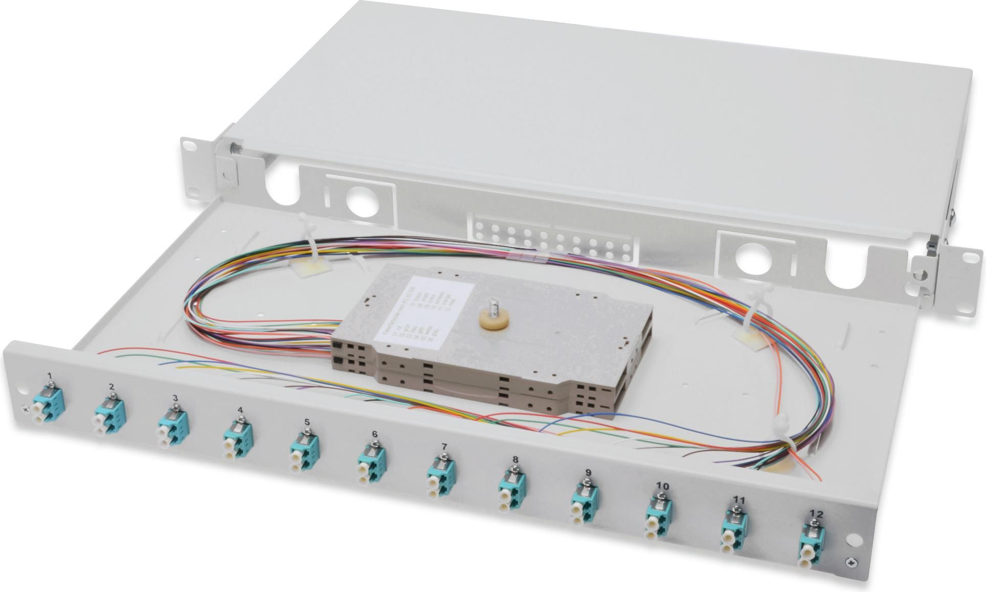 Оптична панель DIGITUS 19` 1U, 12xLC duplex, Incl, Splice Cass, OS2 Color Pigtails, Adapter (DN-96331/9)фото3