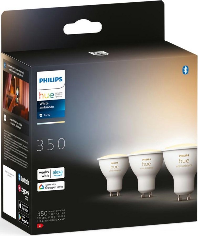 Лампа розумна Philips Hue GU10, 5W(50Вт), 2200K-6500K 3шт (929001953312)фото4