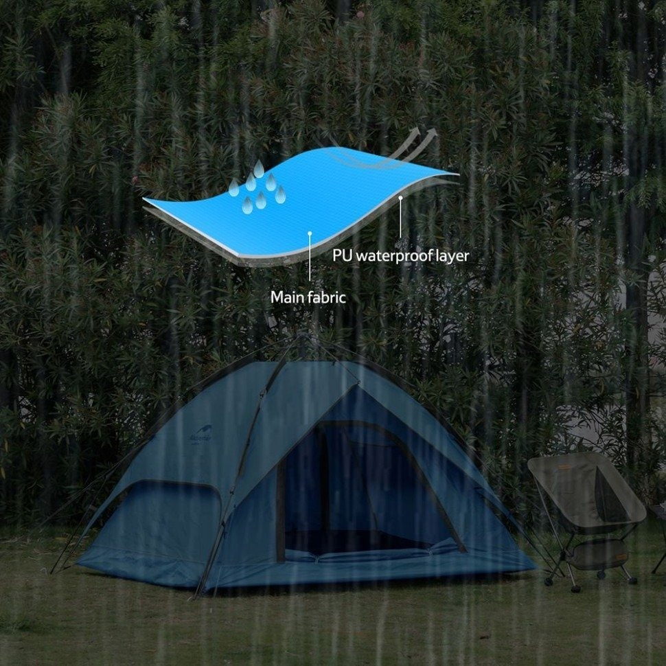 Палатка трехместная автоматическая Naturehike NH21ZP008, голубой фото 6