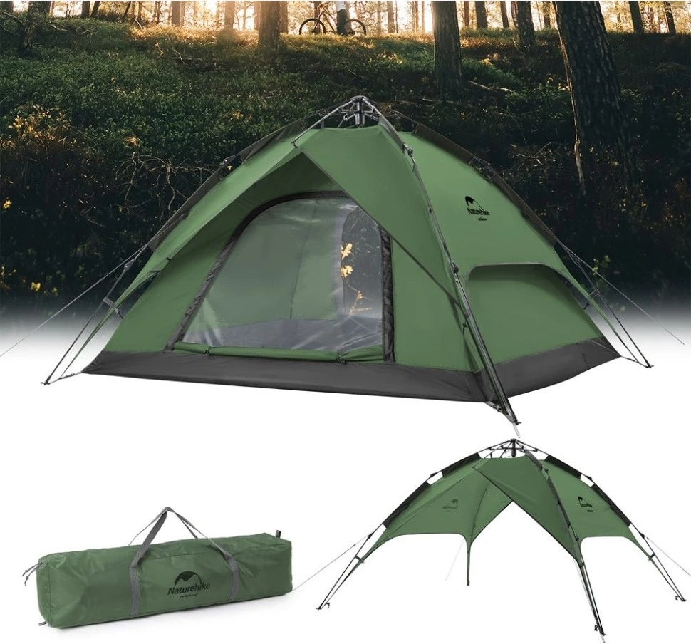 Палатка четырехместная автоматическая Naturehike NH21ZP008, темно-зеленая фото 2