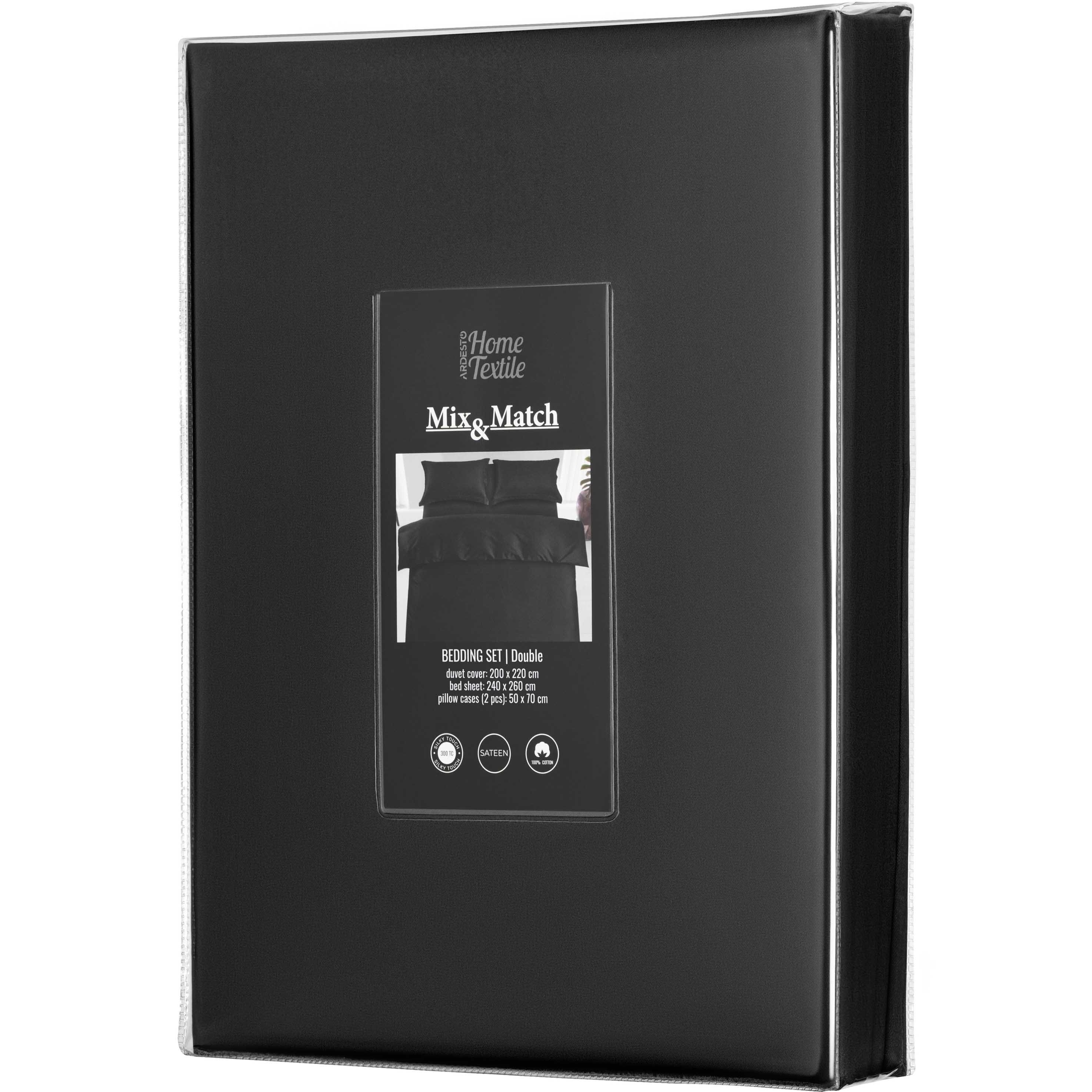 Набір постільної білизни 2,0сп ARDESTO Mix&amp;Match, підковдра 200х220см, 100% бавовна, сатин, чорний (ART2022SL)фото