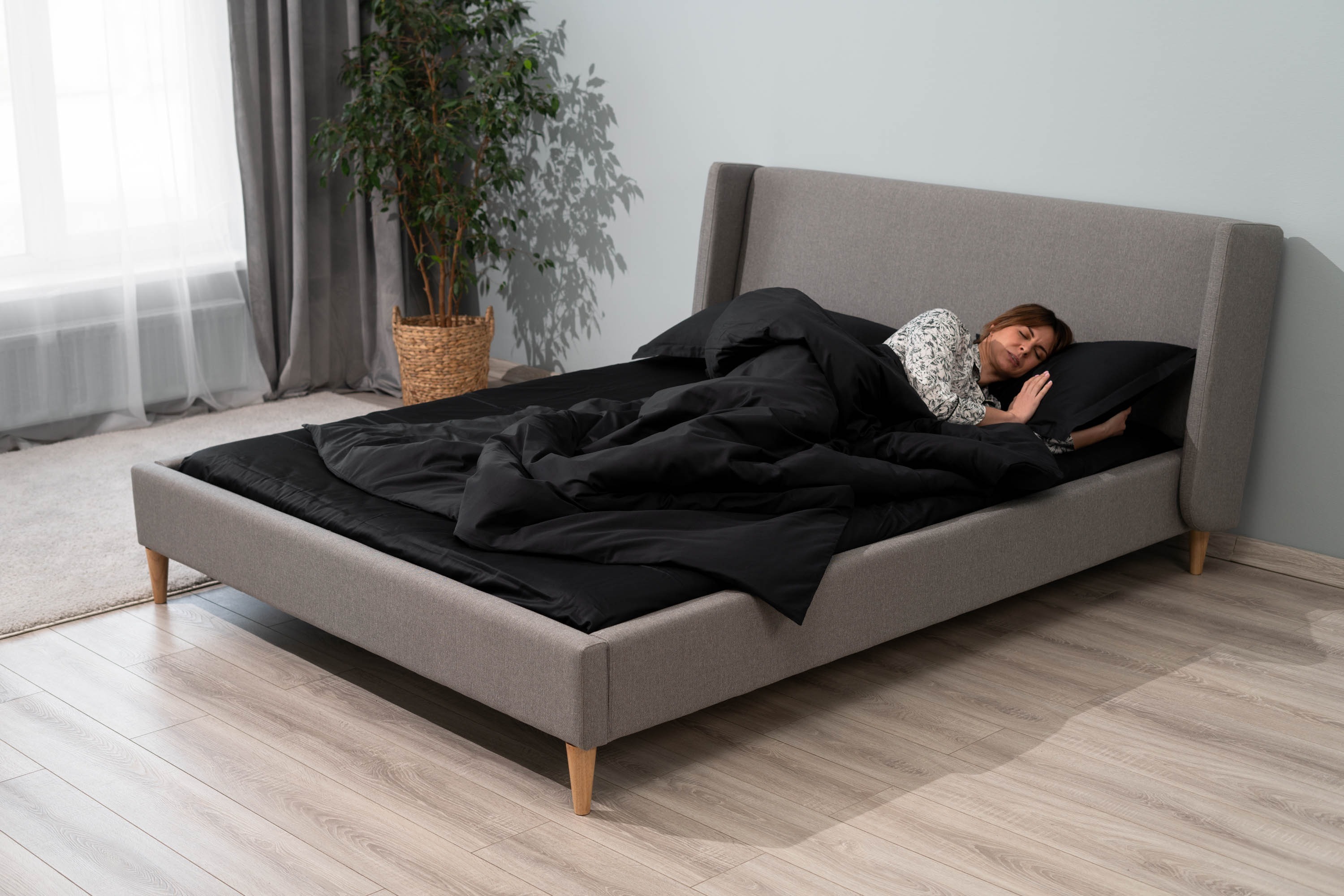 Набір постільної білизни 2,0сп ARDESTO Mix&amp;Match, підковдра 200х220см, 100% бавовна, сатин, чорний (ART2022SL)фото