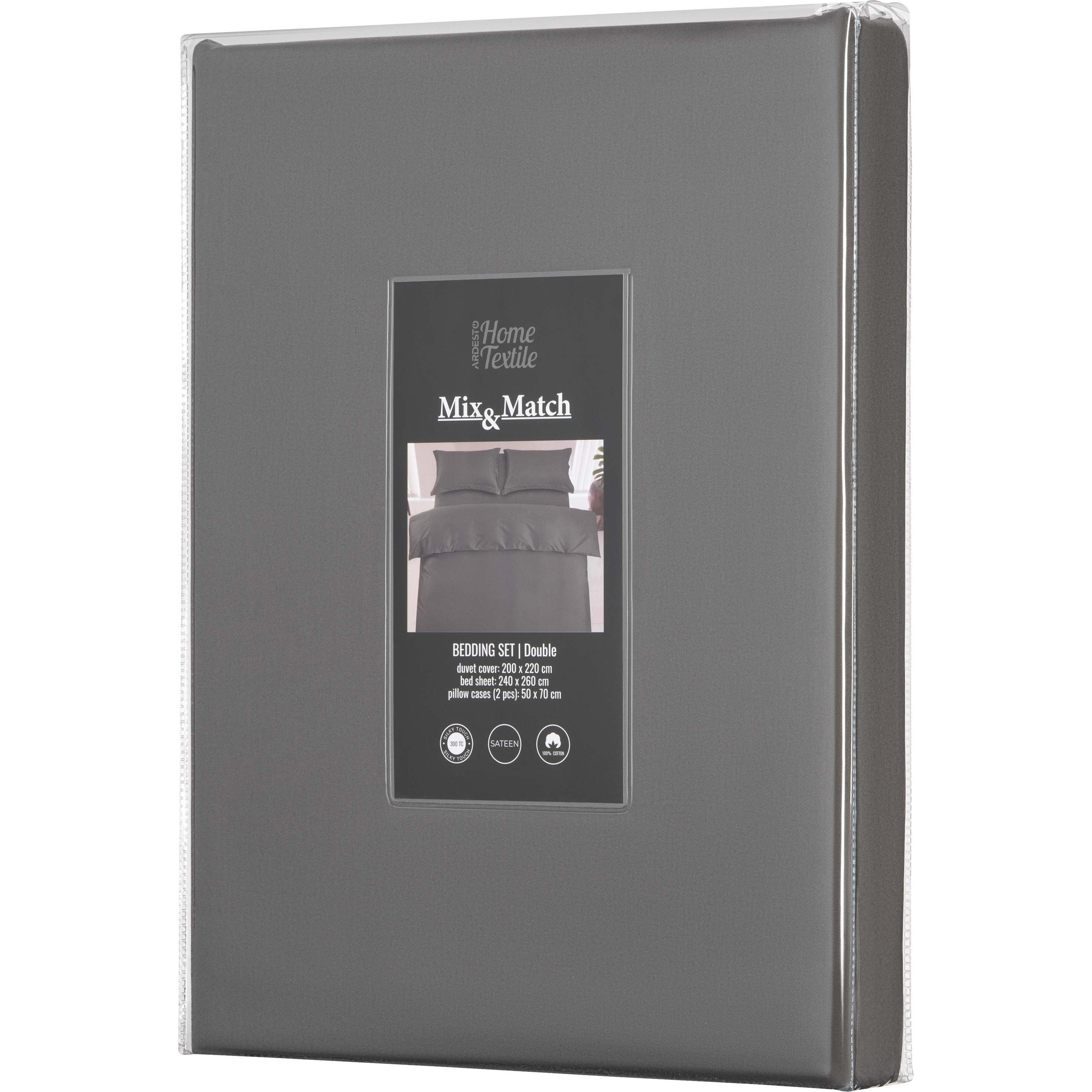 Набір постільної білизни 2,0сп ARDESTO Mix&amp;Match, підковдра 200х220см, 100% бавовна, сатин, сірий (ART2022SY)фото