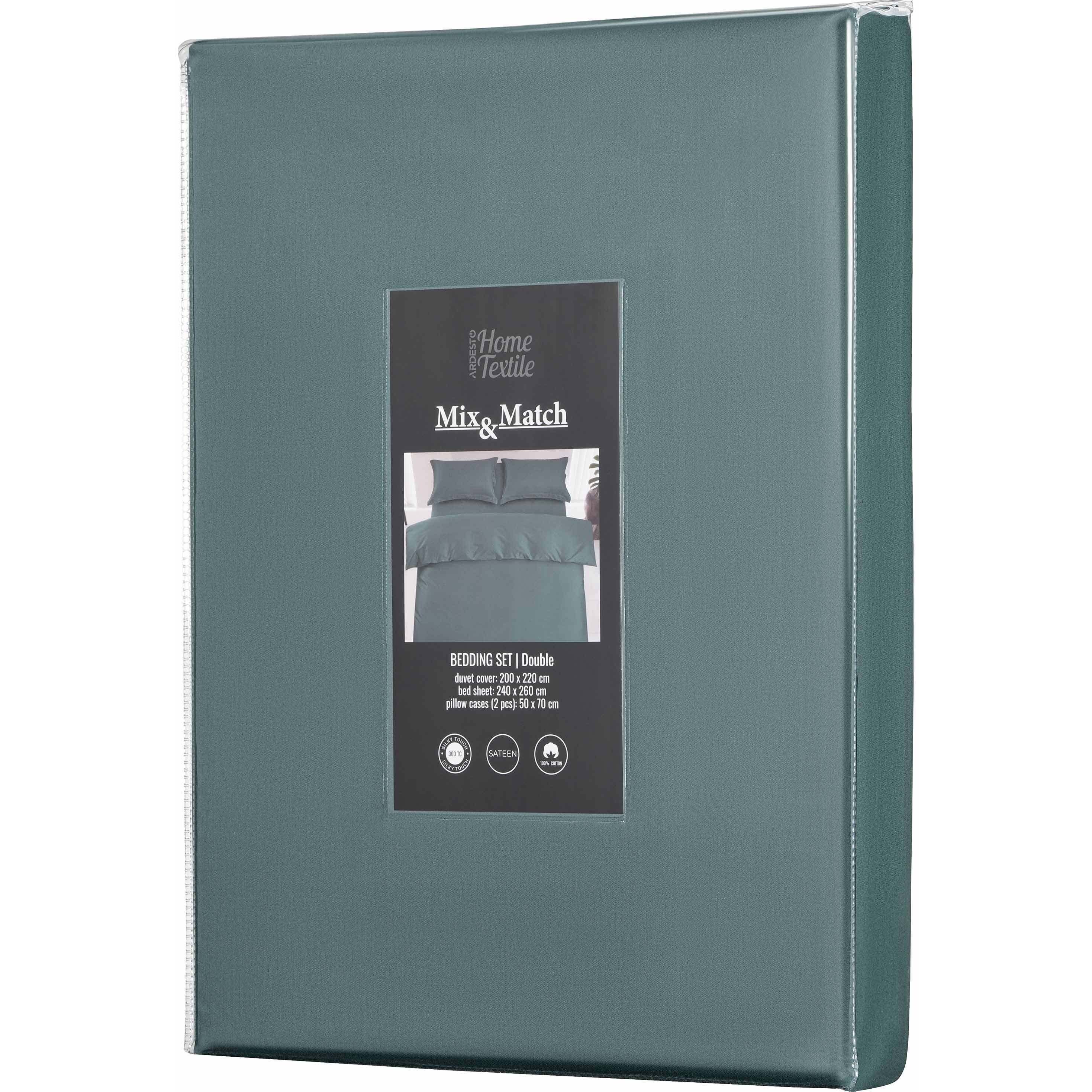 Набір постільної білизни 2,0 сп ARDESTO Mix &amp; Match, підковдра 200х220см, 100% бавовна, сатин, зелений (ART2022SE)фото