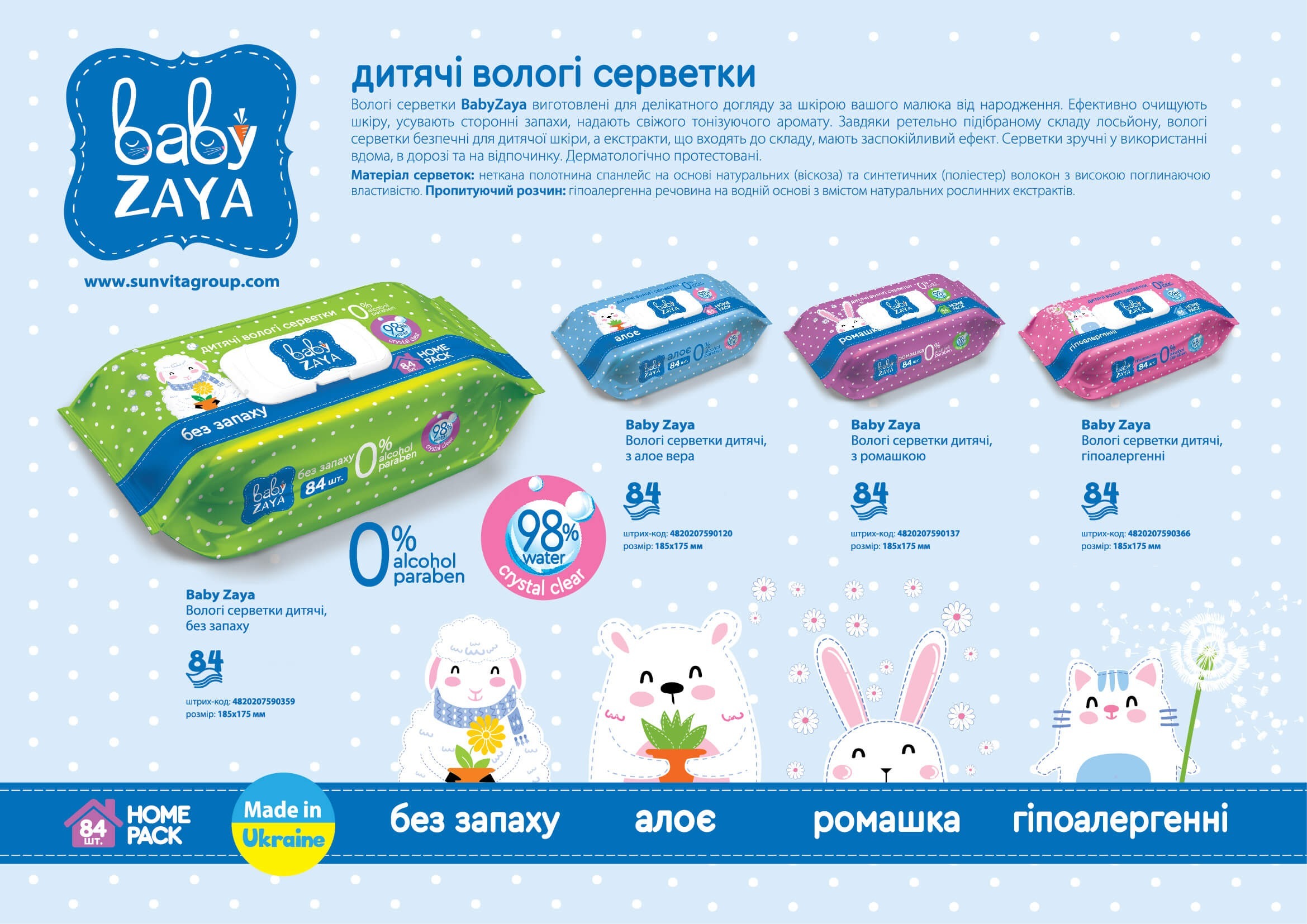 Вологі серветки Baby Zaya Гіпоалергенні 84штфото4