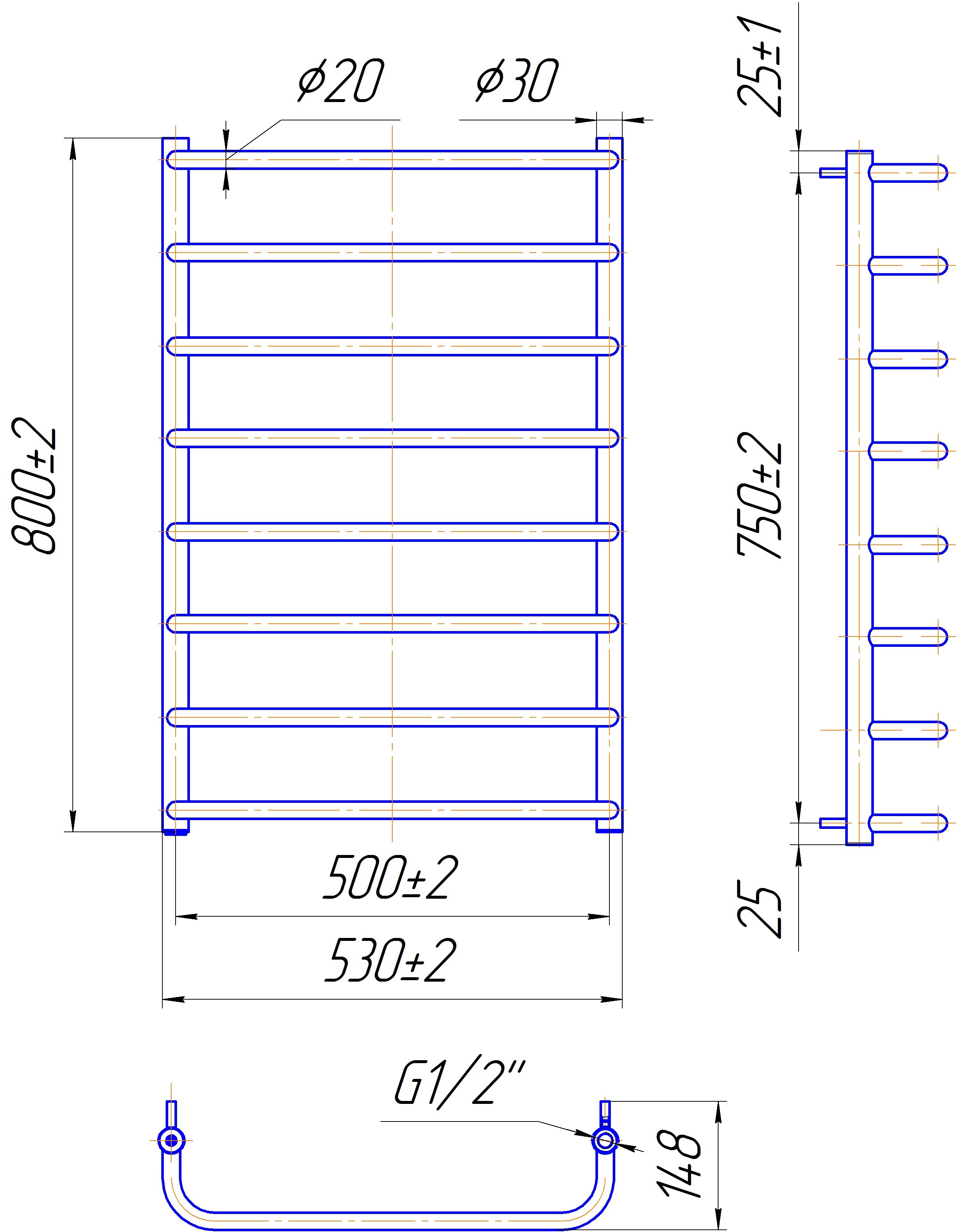 Полотенцесушитель Mario водяной Стандарт, 800x530x500мм (1.1.0207.01.BM) фото 2