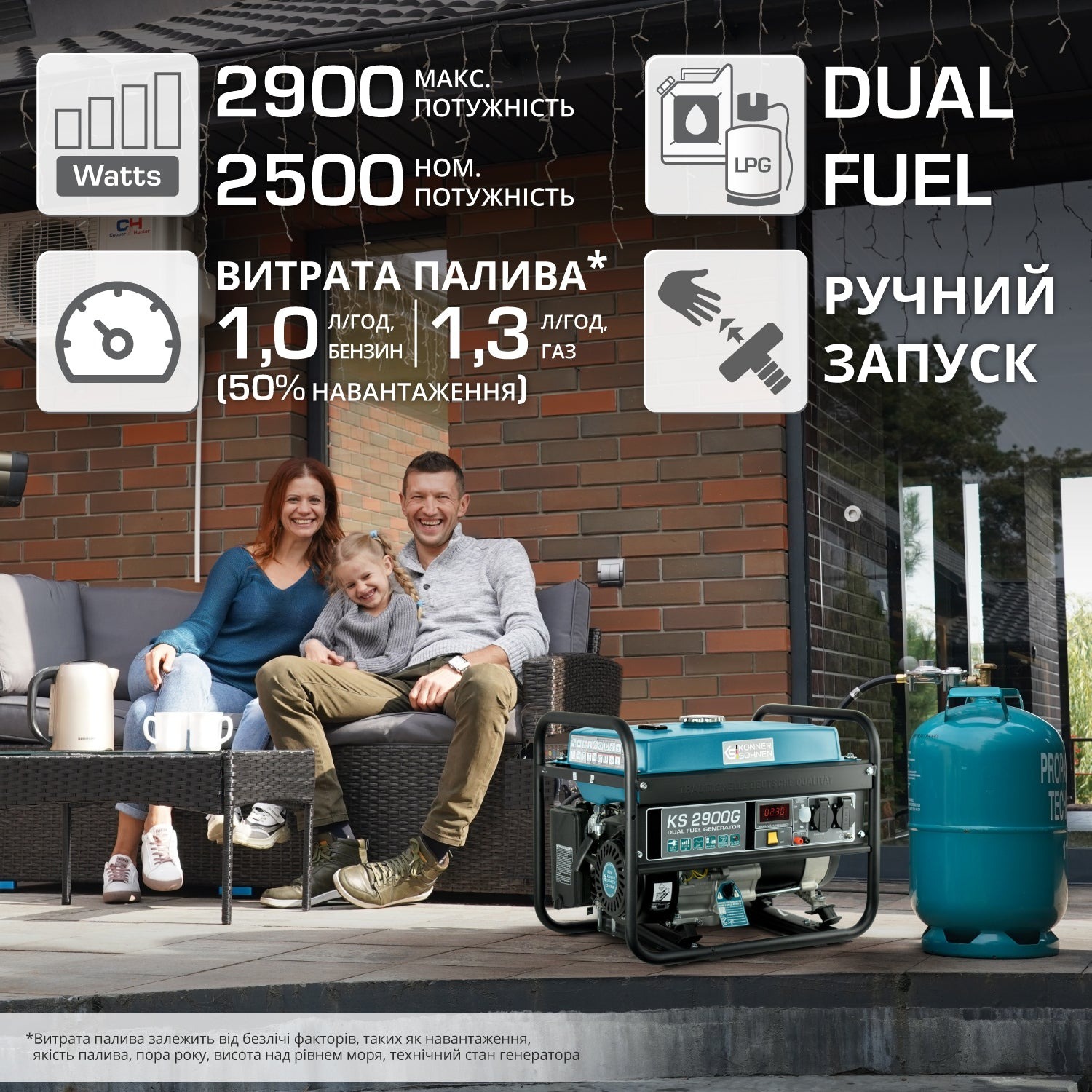 Генератор газово-бензиновый Konner&Sohnen KS 2900G, 230В, 2.9кВт (KS2900G) фото 2