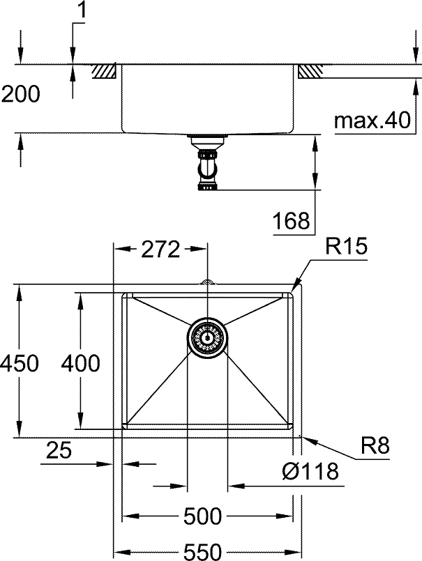 Мойка кухонная Grohe K700U, 550x450x200мм (31574GN1) фото 2