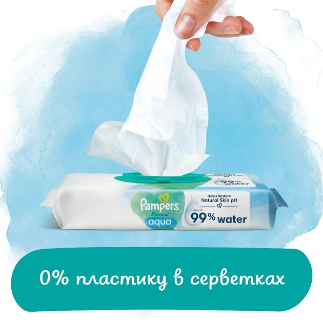 Салфетки влажные детские Pampers Harmonie Aqua Baby Wipes 24*48шт фото 5