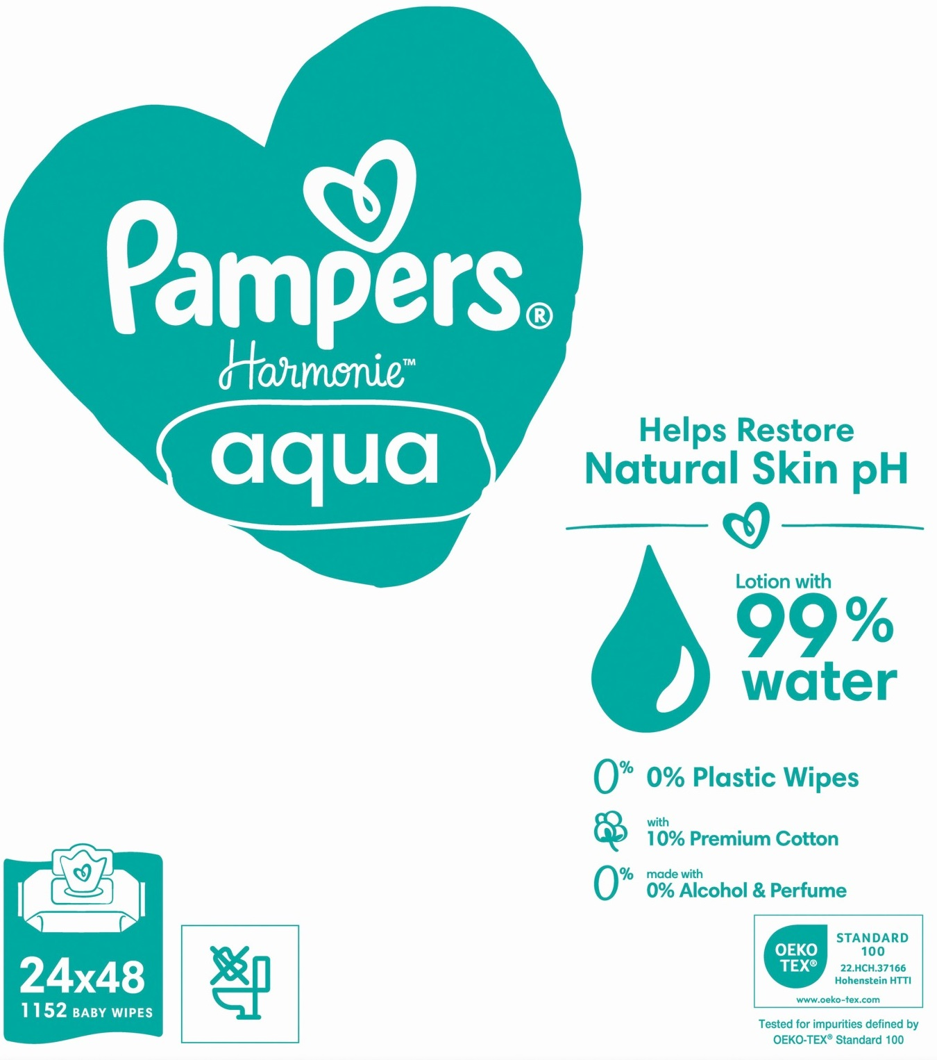 Салфетки влажные детские Pampers Harmonie Aqua Baby Wipes 24*48шт фото 2