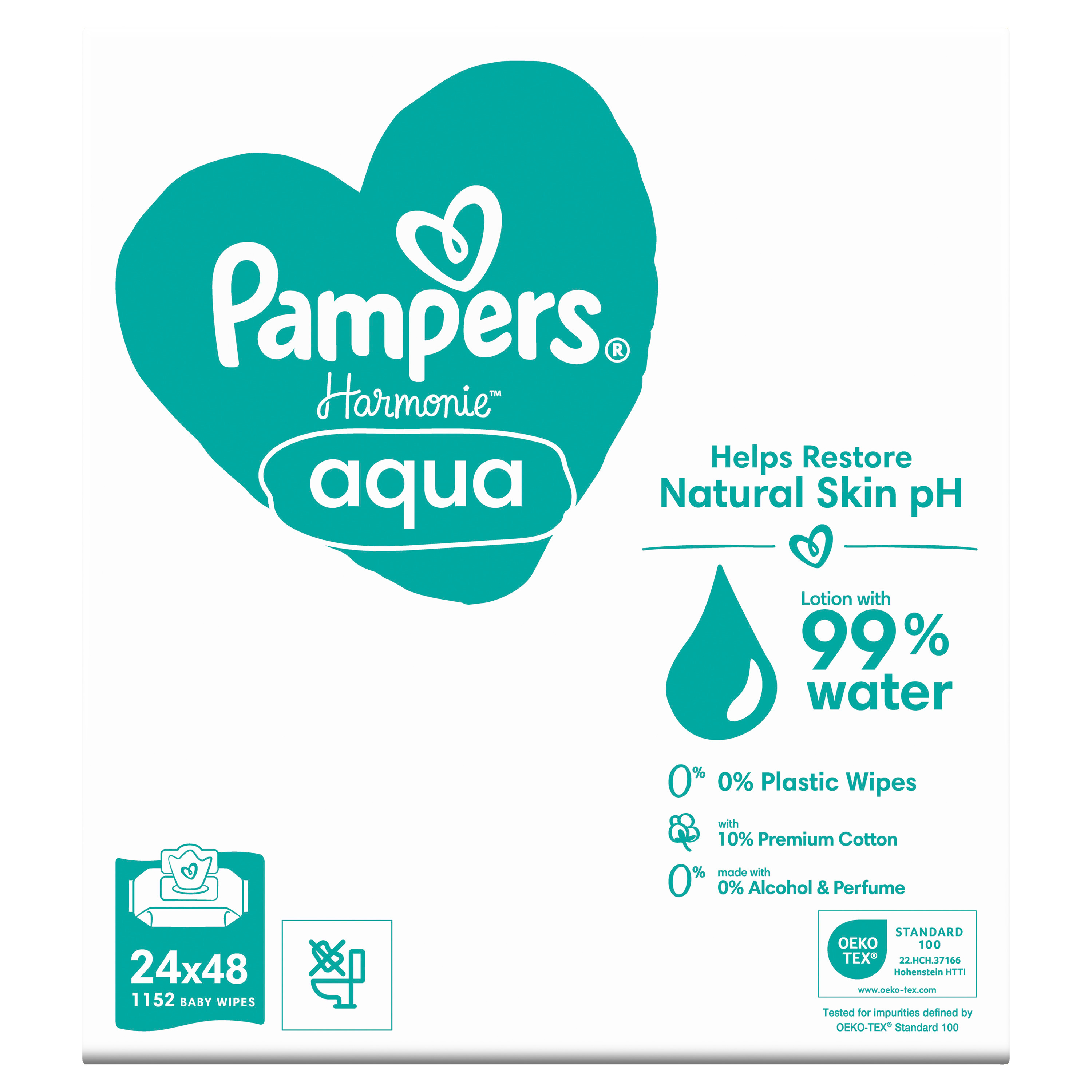 Серветки вологі дитячі Pampers Harmonie Aqua Baby Wipes 24*48штфото2