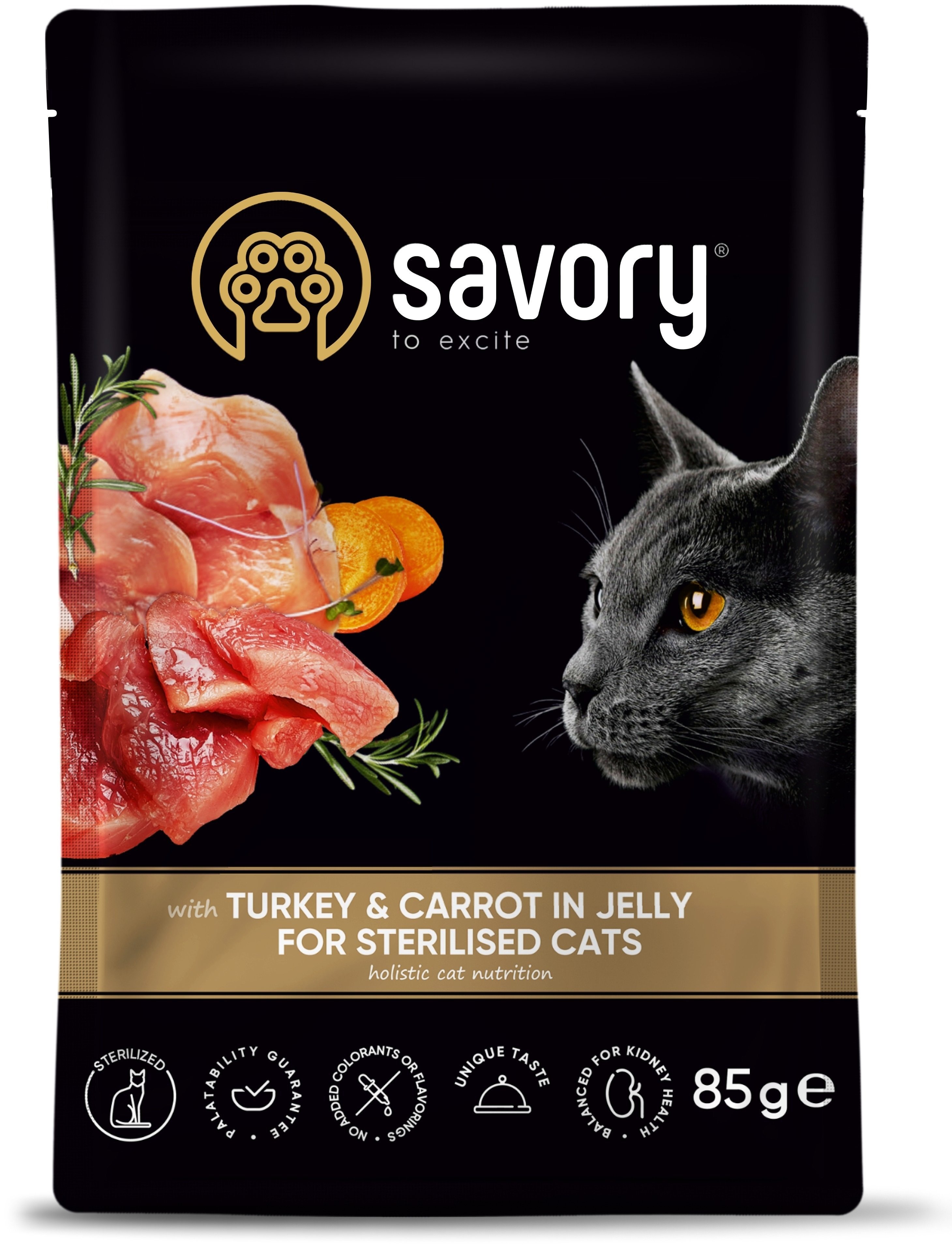 Набор паучей для стерилизованных котов Savory c индейкой и морковью в желе 85г*4шт фото 5