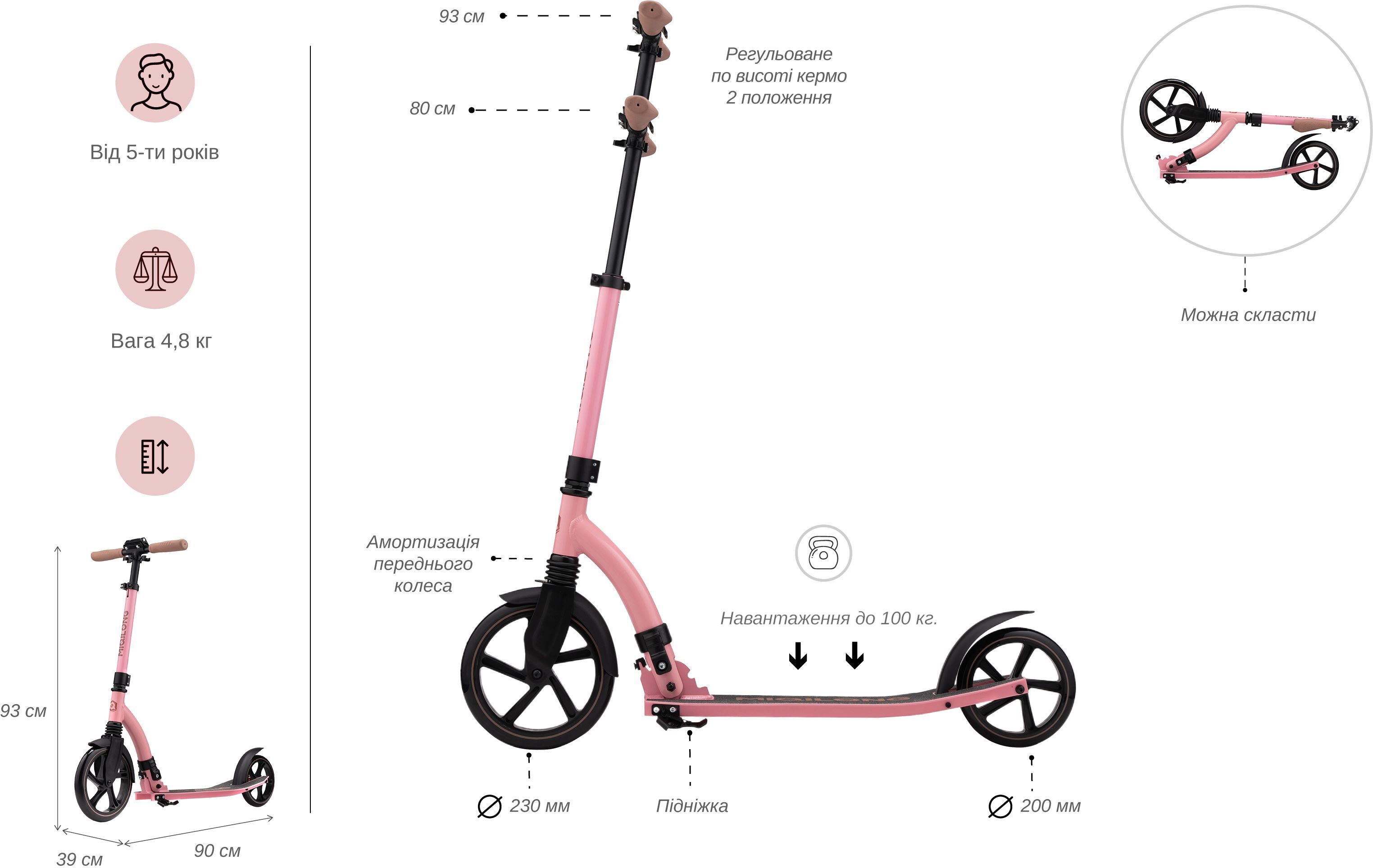 Самокат Miqilong Beagle рожевий (BEAGLE-200-PINK)фото8