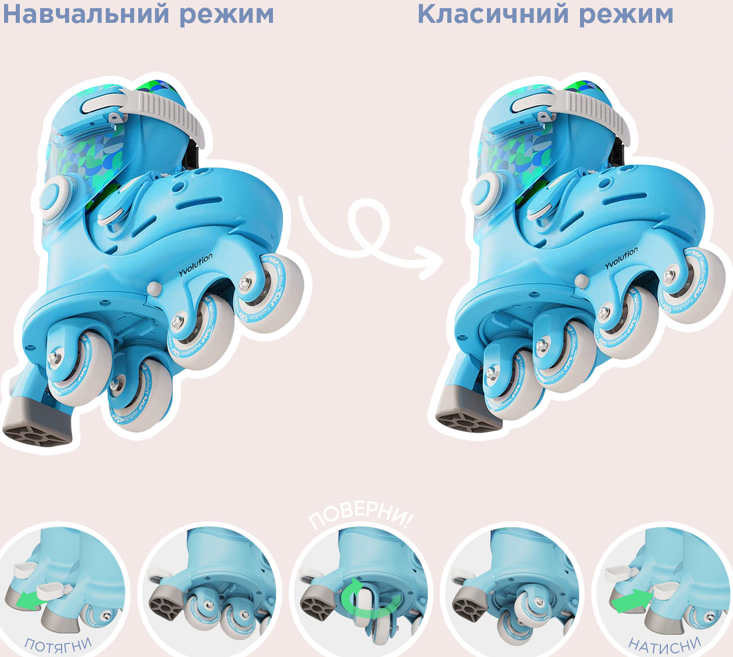 Роликовые коньки Yvolution Twista, размер 30-34, голубой фото 6