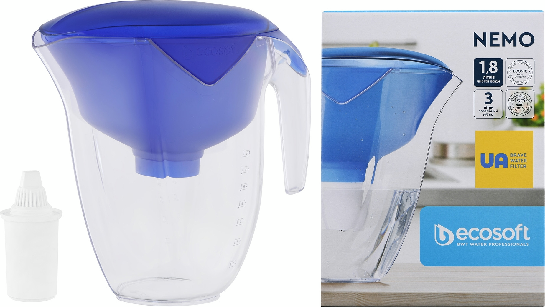 Фильтр-кувшин Ecosoft Нemo 3л (1.8л очищенной воды), синий (FMVNEMOBECO) фото 3