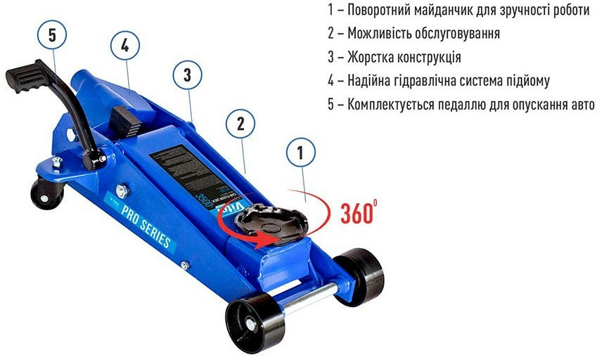 Домкрат Vitol гідравлічний підкатний 3.5т з педаллю 145-500мм (DP-35038)фото7