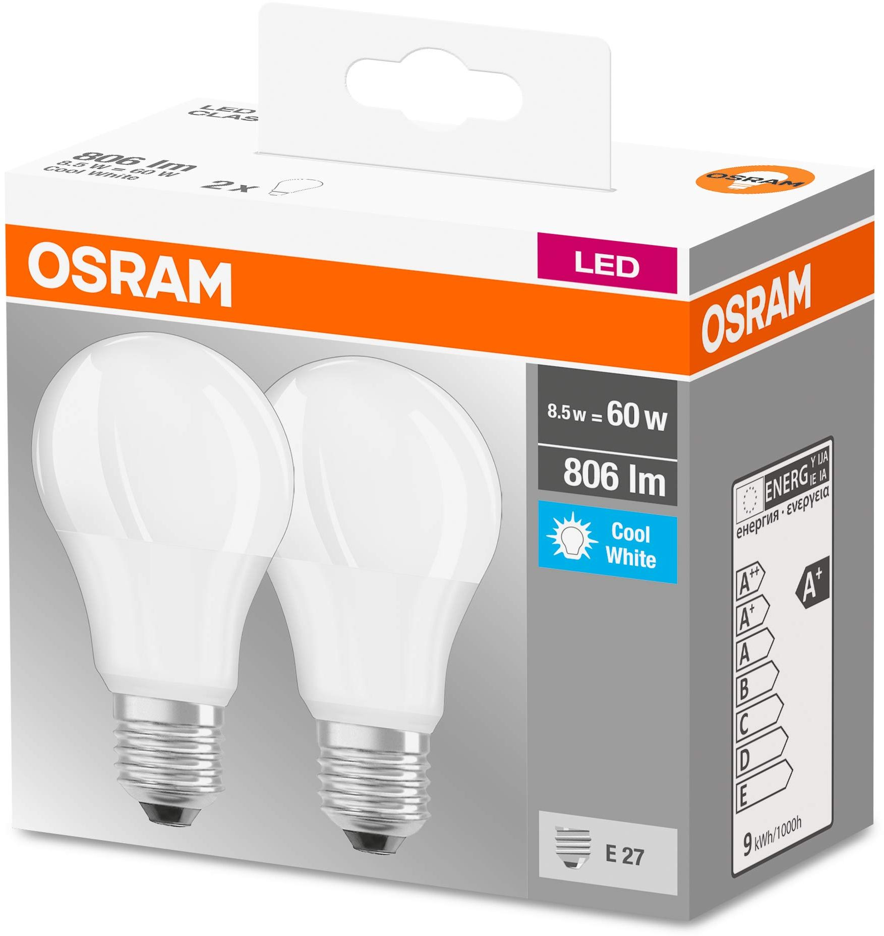 Набір ламп 2шт Osram Led E27 8.5Вт 4000К 806Лм A60 (4058075152670)фото2