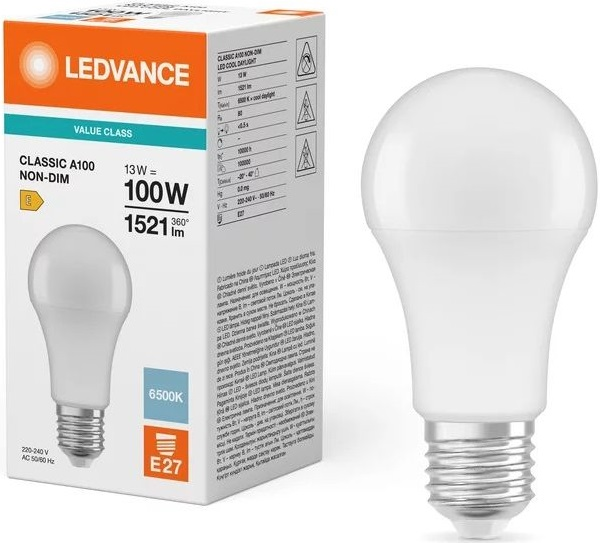 Лампа Ledvance LED E27 13Вт 6500К 1521Лм A100 VALUE (4099854049026)фото5
