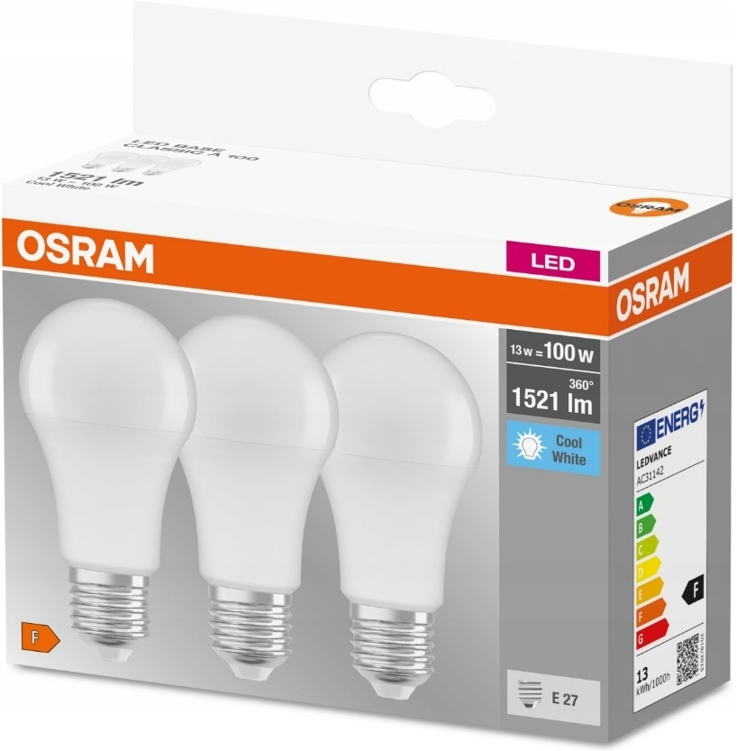 Набор ламп 3шт Osram Led E27 13Вт 4000К 1520Лм A60 (4058075819559) фото 6