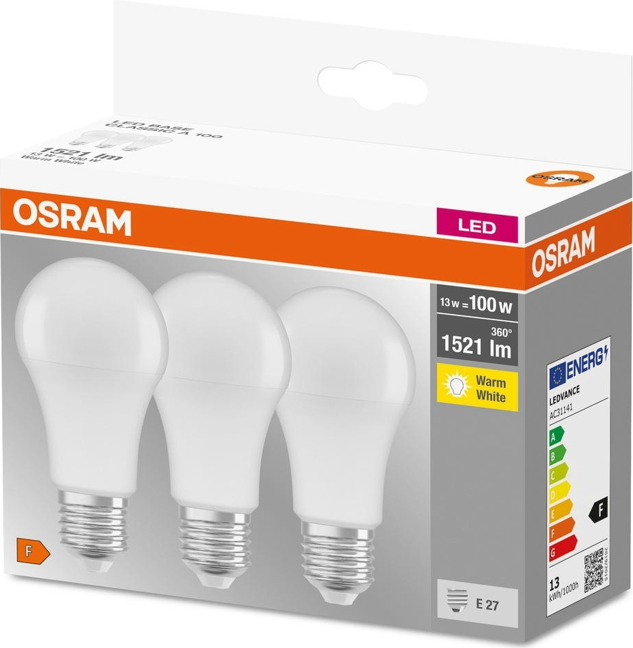 Набір ламп 3шт Osram Led E27 13Вт 2700К 1520Лм A60 (4058075819412)фото6